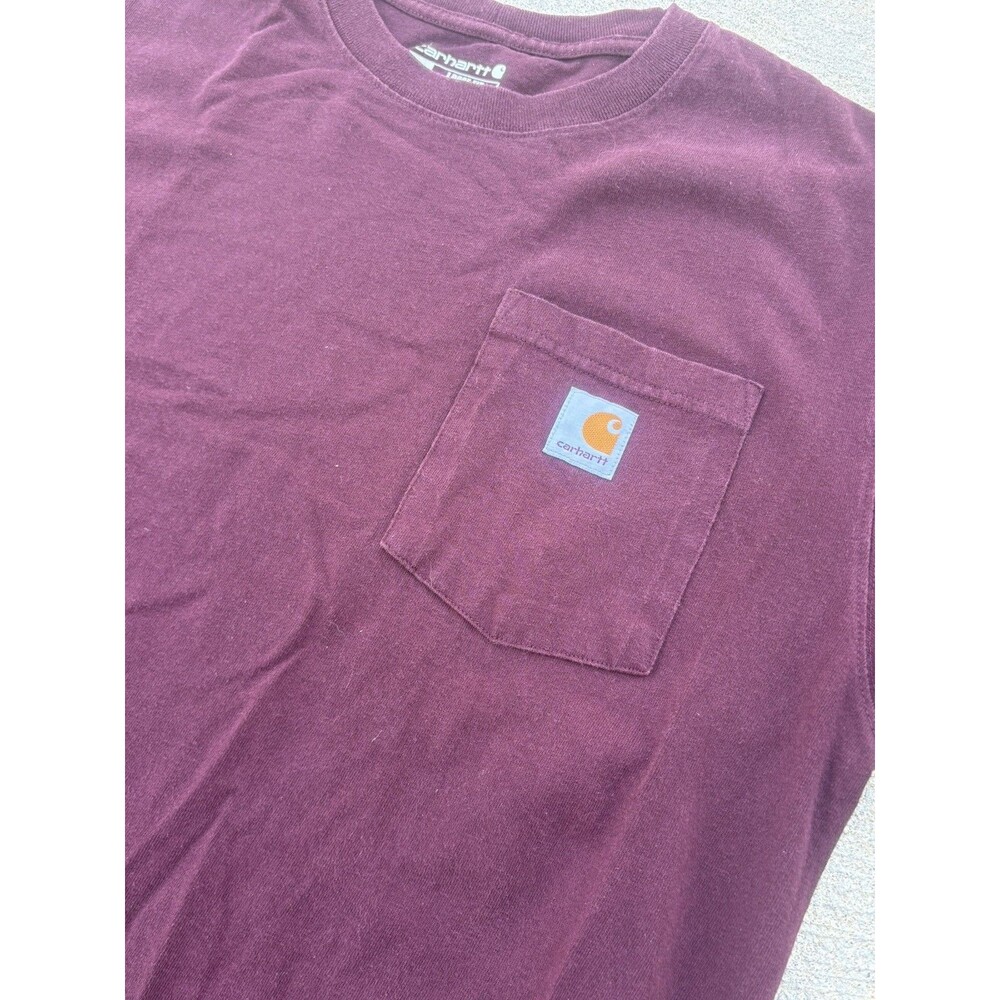 Carhartt T-Shirt Mens M Med Short Sleeve Pocket Logo Crew Neck Maroon K87 PRT